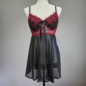 Cinema Etoile Lingerie Size L Black Red Lace Vamp Whimsygoth Mesh Festival Dress